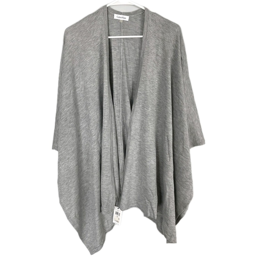 Calvin Klein Sweater Wrap Women One Size Gray Lightweight Rhinestone Front NWT